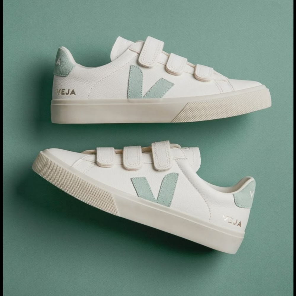 Veja White and Green Recife Velcro Sneakers - Free People Edition